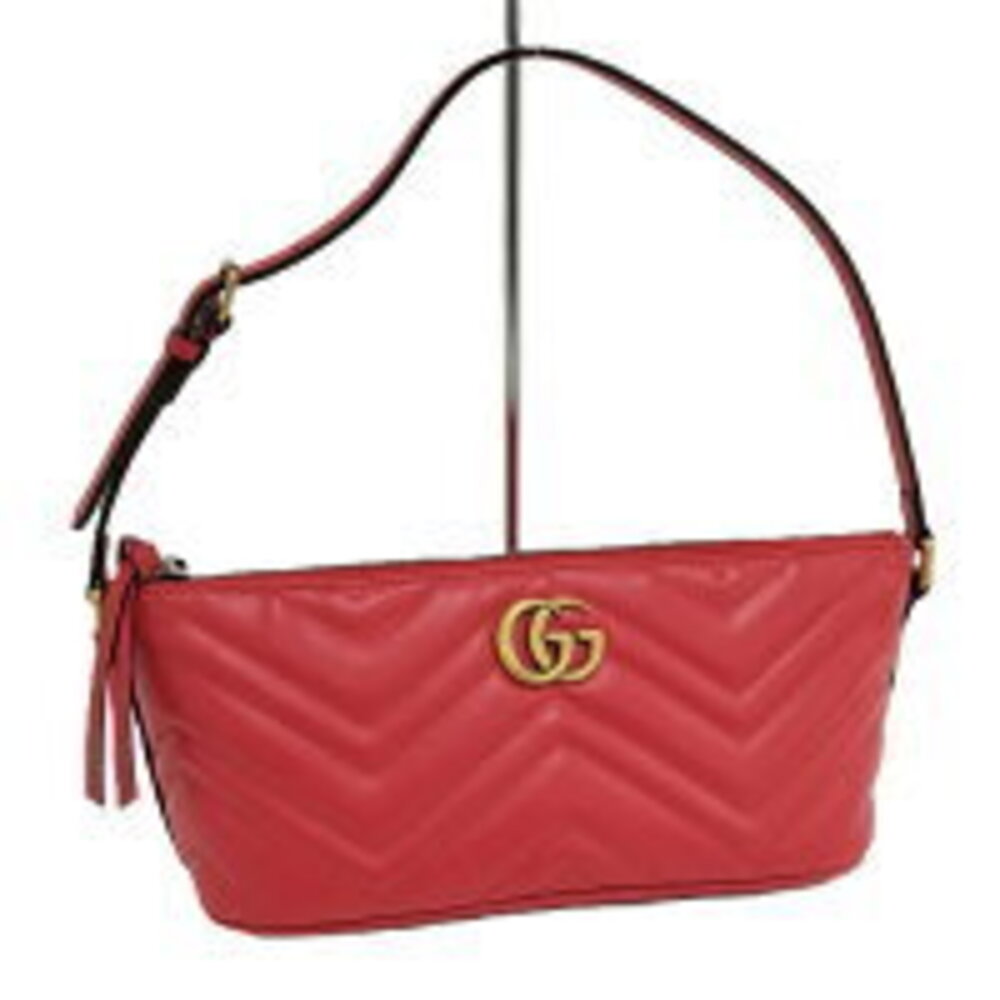 GUCCI GG Marmont Shoulder Bag Leather Red